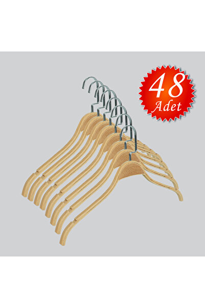 NYN خطاف خشبي 8061-سي من النيكل الفضي لتعليق الملابس والبلوزات والقمصان، 48 قطعة