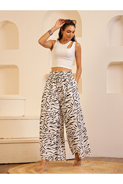 Sanskrutihomes By Styli Women Zebra Print Wide Leg Trousers