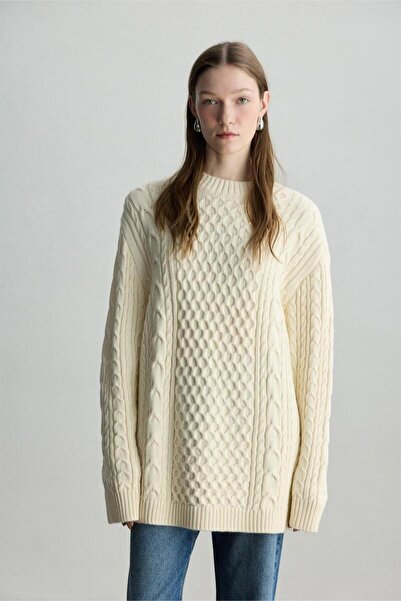 BE BLUE Ecru Hair Knitted Sweater