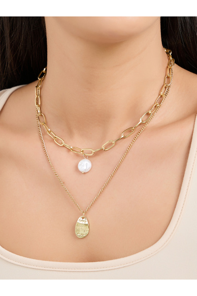 Styli Drop Layered Necklace with Lobster Clasp Closure