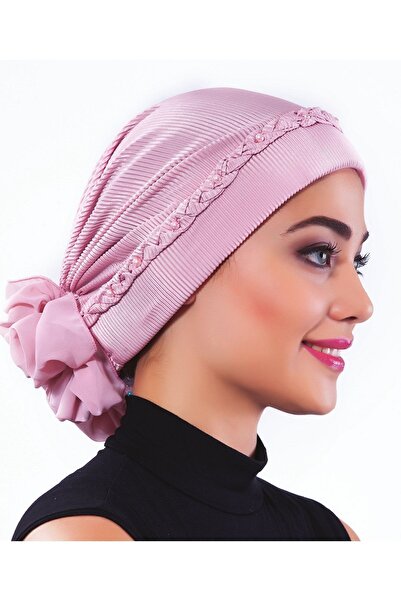 elysianfidan Pleated Twisted Powder Ready-To-Wear Turban Hijab Bonnet Suitabl...