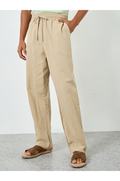 Take Two By Styli Men Beige Linen Blend Drawstring Pants