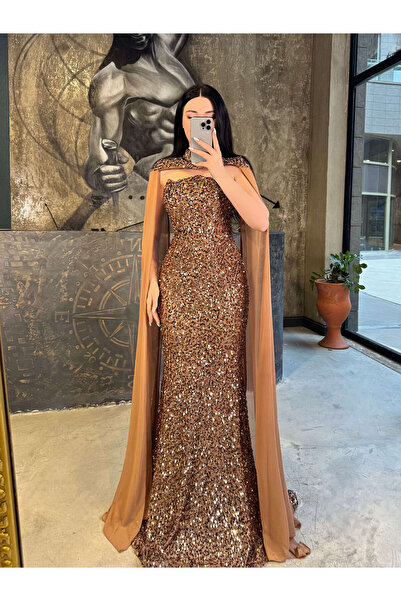 missswans Avera 2 Parça Tasarımlı Pul Payet Straplez Balık Kesim Abiye ve Kol...