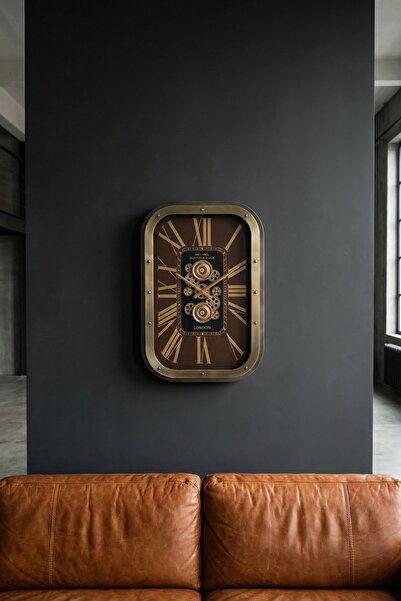 ACAR Dekoratif Çarklı Duvar Saati Kahverengi - 63 cm