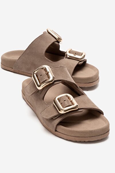 Zeynep Sıradağlı Lusino Women's Genuine Leather Slippers Mink Suede