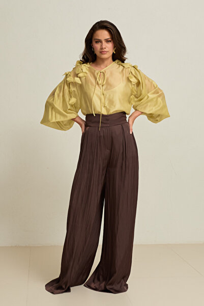 Setre Bitter Brown Wide-Cut Pants with Waistband
