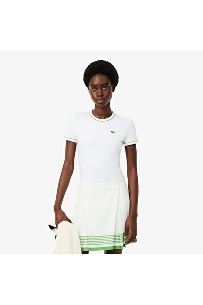 Lacoste Kadın Slim Fit Bisiklet Yaka Beyaz T-Shirt