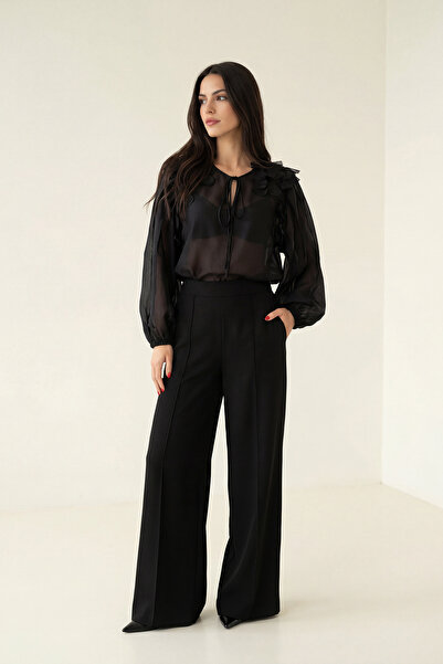 Setre Black stitched wide leg trousers