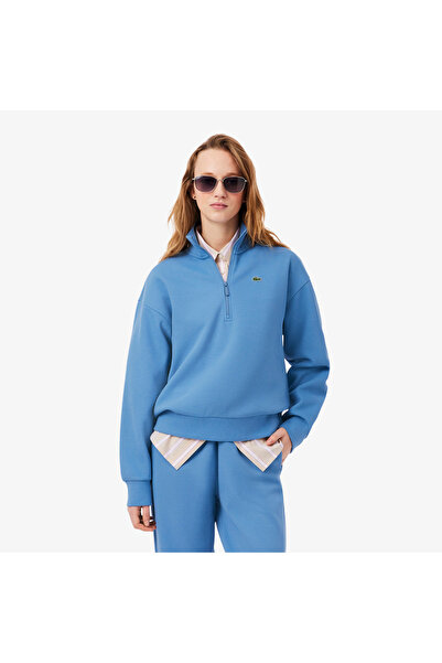 Lacoste Kadın Relaxed Fit Yarım Fermuarlı Mavi Sweatshirt
