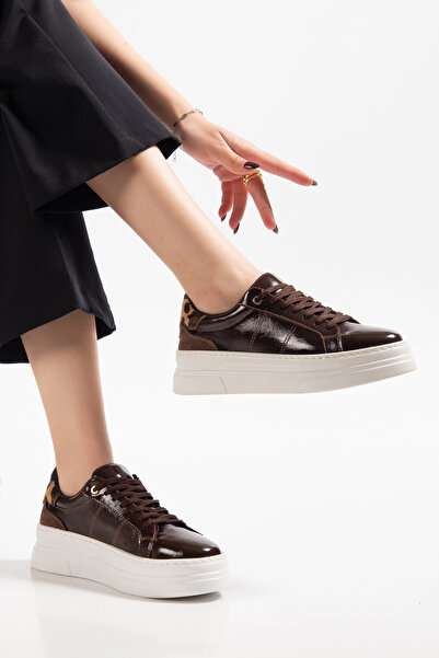 Esilapark Brown Women's Sports Shoes Samba Patent Leather Brown Women's Sneak...