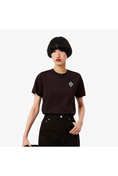 Lacoste Kadın Regular Fit Bisiklet Yaka Koyu Kahverengi T-Shirt