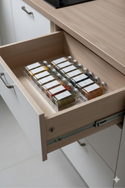 kesita TASARIM(1 Adet 30,5x13cm) Çekmece Içi Baharatlık Düzenleyici BOŞ Stant...