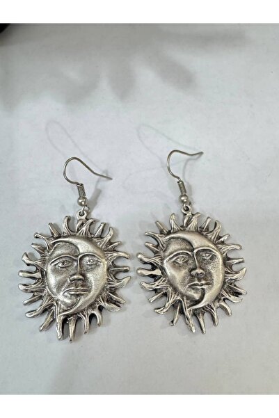 Yuchicly Face Detailed Sun-Shaped Metal Figure Earrings – Dangle Design Earrings