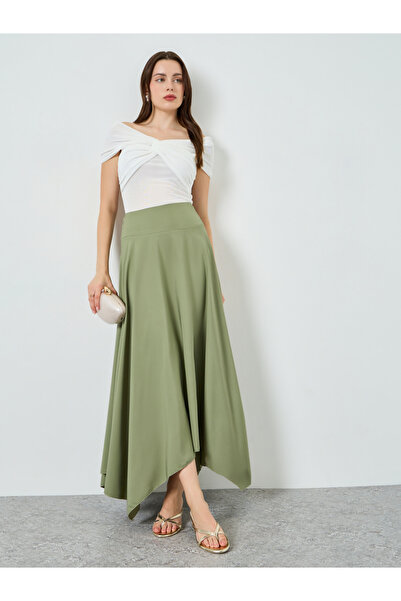 Styli Women Green Asymmetrical Hem Maxi Skirt