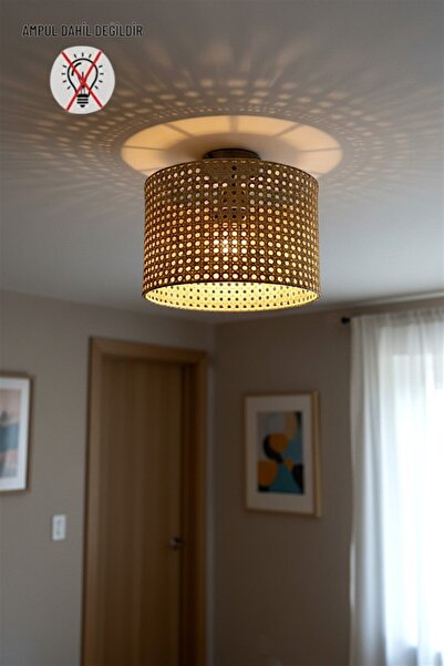 Bamyum Ratta Hasır Dokulu Bej Tekli Plafonyer Avize Rustik Modern Aydınlatma