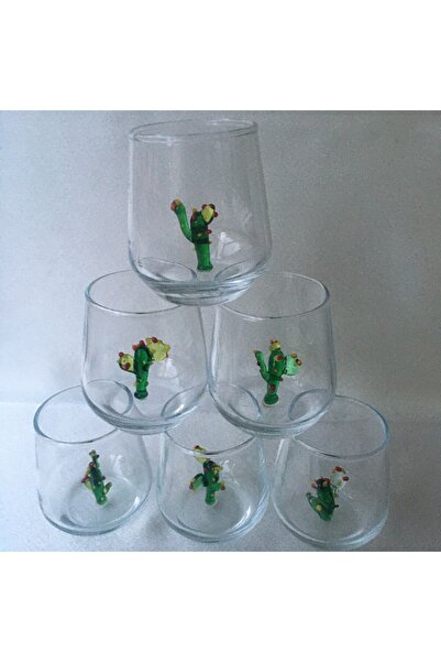 MURANO CAM BONCUK ATÖLYESİ 2' lı Cam Kaktüs Figürlü Kahve Yanı Küçük Su Barda...