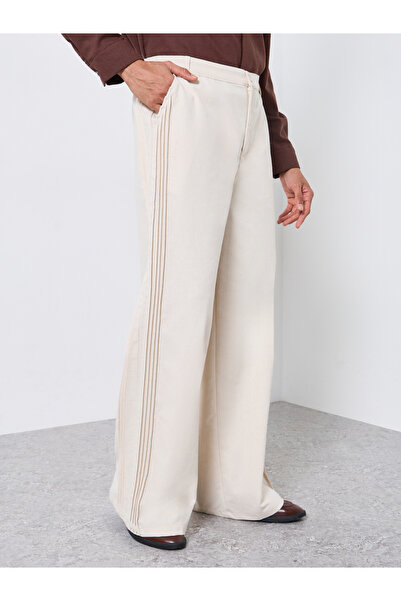 Styli Men Cream Linen Wide Leg Trousers