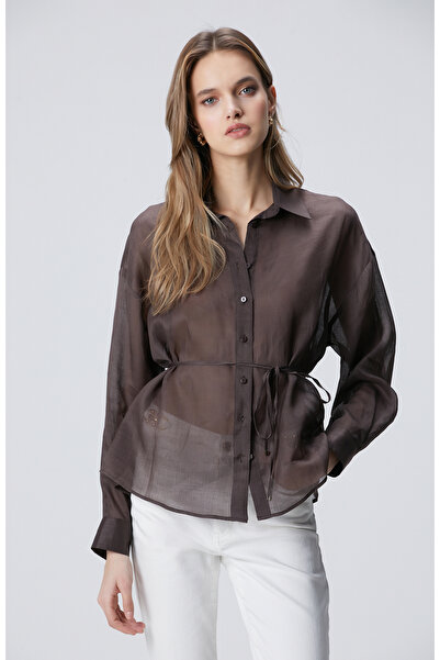 Network Kahverengi Beli Kuşaklı Rami Gömlek