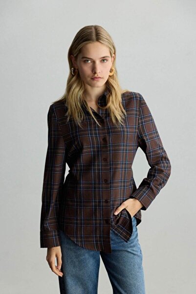 BE BLUE Brown Plaid Patterned Padded Shirt