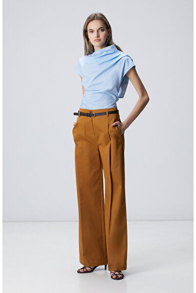 Network Camel Kemer Detaylı Dokuma Pantolon