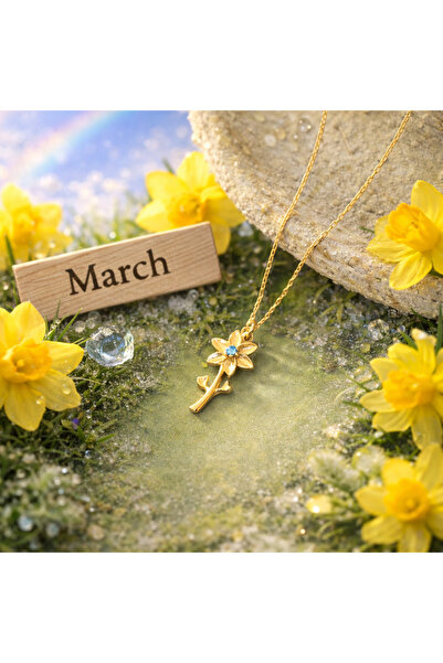 sorti takı aksesuar 14 Ayar Altın Kaplama Nergis Çiçeği Mart Ayı Doğum Taşı K...