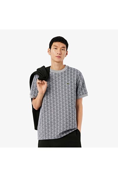 Lacoste Erkek Classic Fit Bisiklet Yaka Monogram Gri T-Shirt