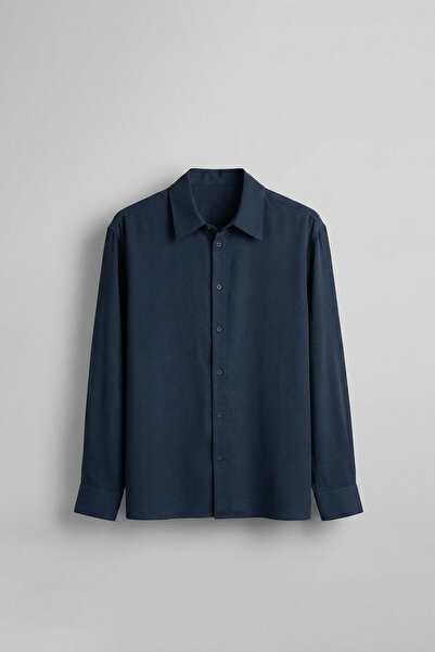 ablukaonline Men's Relaxed Fit Long Sleeve Basic Shirt Navy Blue