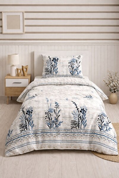 KAAN PREMIUM TEK KİŞİLİK MAVİ DALLI DESENLİ NEVRESİM SETİ YASTIK KILIFI + YOR...