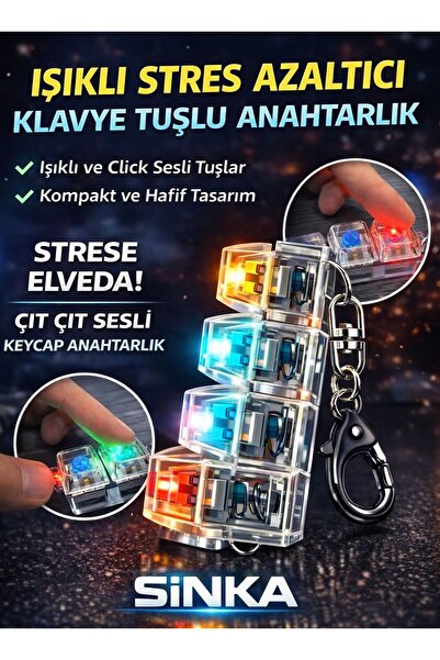 SİNKA Stress Keyboard-Click Click Sound Stress Relief Keychain Colorful Light