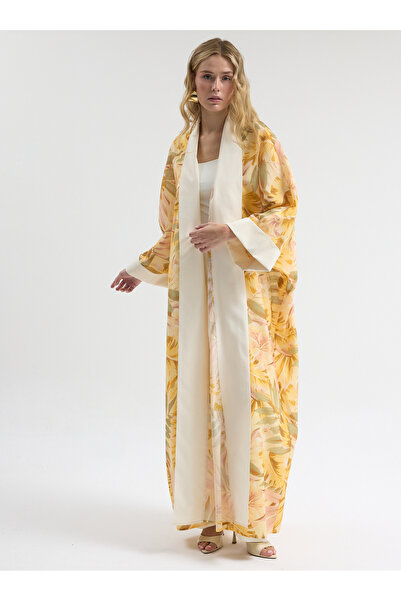 Store Wf Sarı Desenli ve Düz Beyaz Abaya