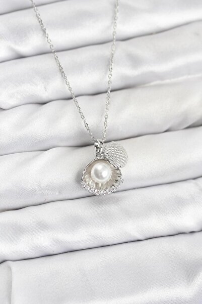 BUTİK AYVİTRİN 316L Steel Chain Silver Color Pearl Sea Shell Model Zircon Sto...
