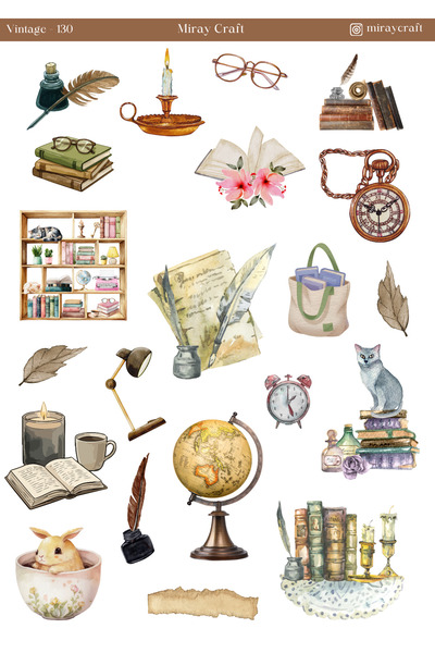 MirayDesign 1 Piece Vintage Themed Sticker (12X17 cm) for Bullet Journal, Scr...
