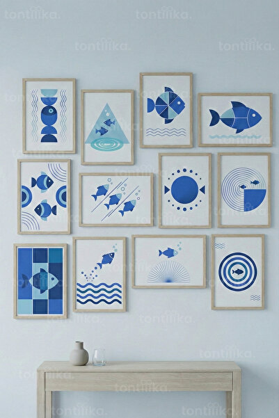 Tontilika 12 Parça Balık Figürlü Geometrik Minimal Dekoratif Çerçeve Görünüml...