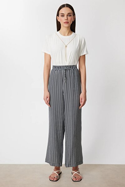 ON TRİKO Striped Wide Leg Linen Trousers 74903