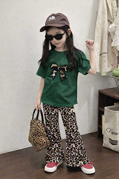 New Shine Зелена детска тениска с принт на панделка