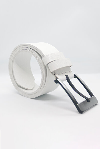 Paşala Leather Ανδρική αθλητική ζώνη από γνήσιο δέρμα, λευκή 4,5 εκ., κατάλλη...