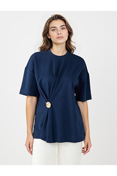 Jimmy Key Tricou tricotat cu șnur, cu decolteu tip crewneck, croială lejeră, ...