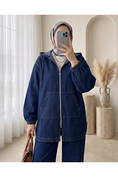 Modamorfo Set de blugi cu glugă, fermoar frontal, buzunare și mâneci elastice...