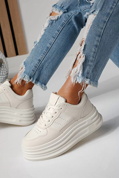 Zaira Women's beige sneakers made of eco-leather Adelina #24284 - 40