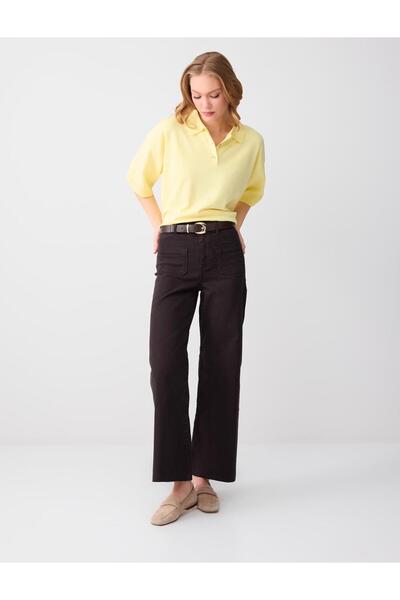 Jimmy Key Pantaloni din denim maro închis, cu picior larg, talie înaltă și cr...