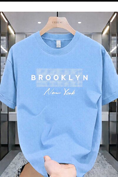 New Shine Brooklyn New York Printed Baby Blue T-Shirt