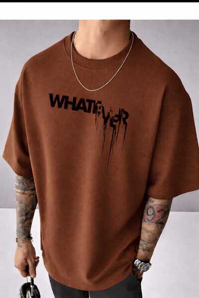 New Shine Whatever Printed Brown T-Shirt