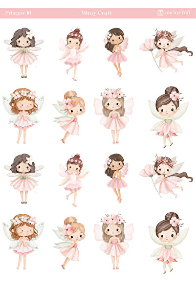 MirayDesign 1 Sayfa Prenses Temalı Sticker – 12x17 cm Scrapbook, Bullet Journ...