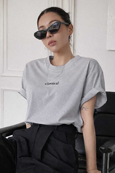 New Shine Класическа сива тениска с принт