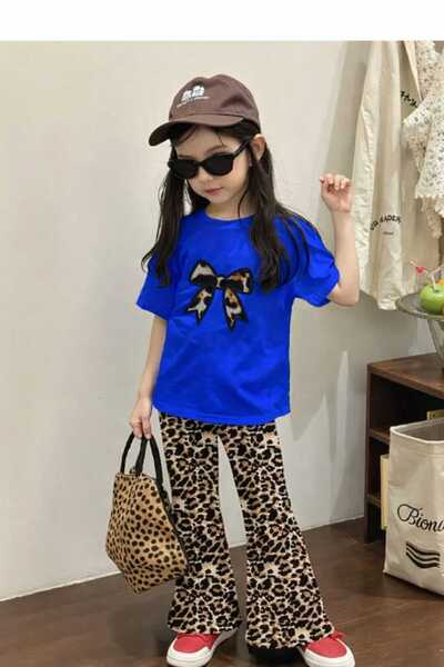 New Shine Ribbon Printed Saks Blue Kids T-Shirt