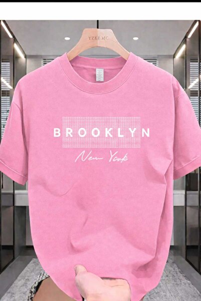 New Shine Бруклин, Ню Йорк, розова тениска с печат