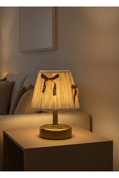 Maison Avf Leopar Fiyonk Detaylı Kadife Kablosuz Pilli Masa Lambası - Alt Esk...