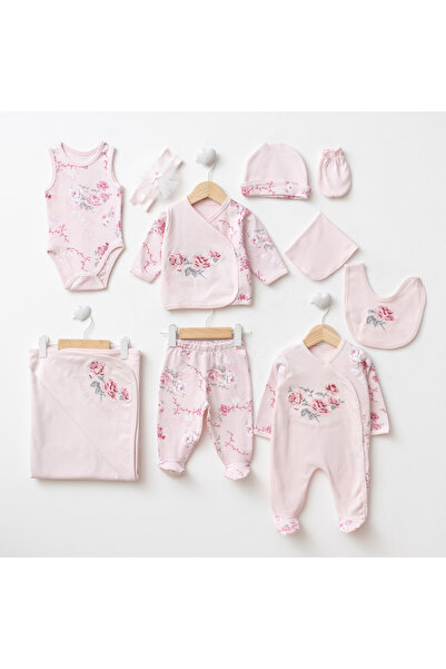 Eda Baby Yenidoğan Kız Bebek Nakışlı Gül Desenli 10’lu Hastane Çıkış Seti - %...