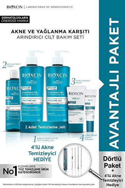 Bioxcin Acnium Tüm Cilt Tipleri İçin Akne Karşıtı Yüz Temizleme Jelix2+Tonik+...
