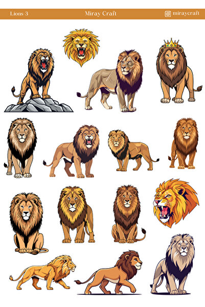 MirayDesign 1 Sayfa Aslan Temalı Sticker – 12x17 cm Scrapbook, Bullet Journal...
